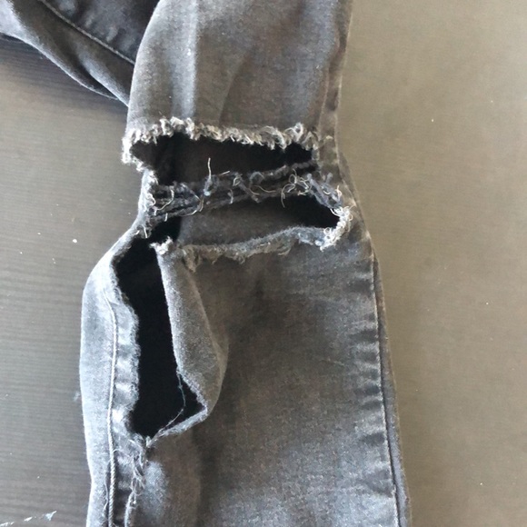 Garage High Waist Black Jeans/Jeggings w Knee Slit - Picture 3 of 3